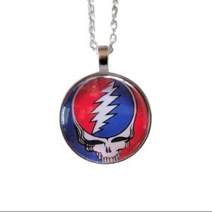 Grateful Dead Steal Your Face Collectible Necklace Silver Chain NWOT